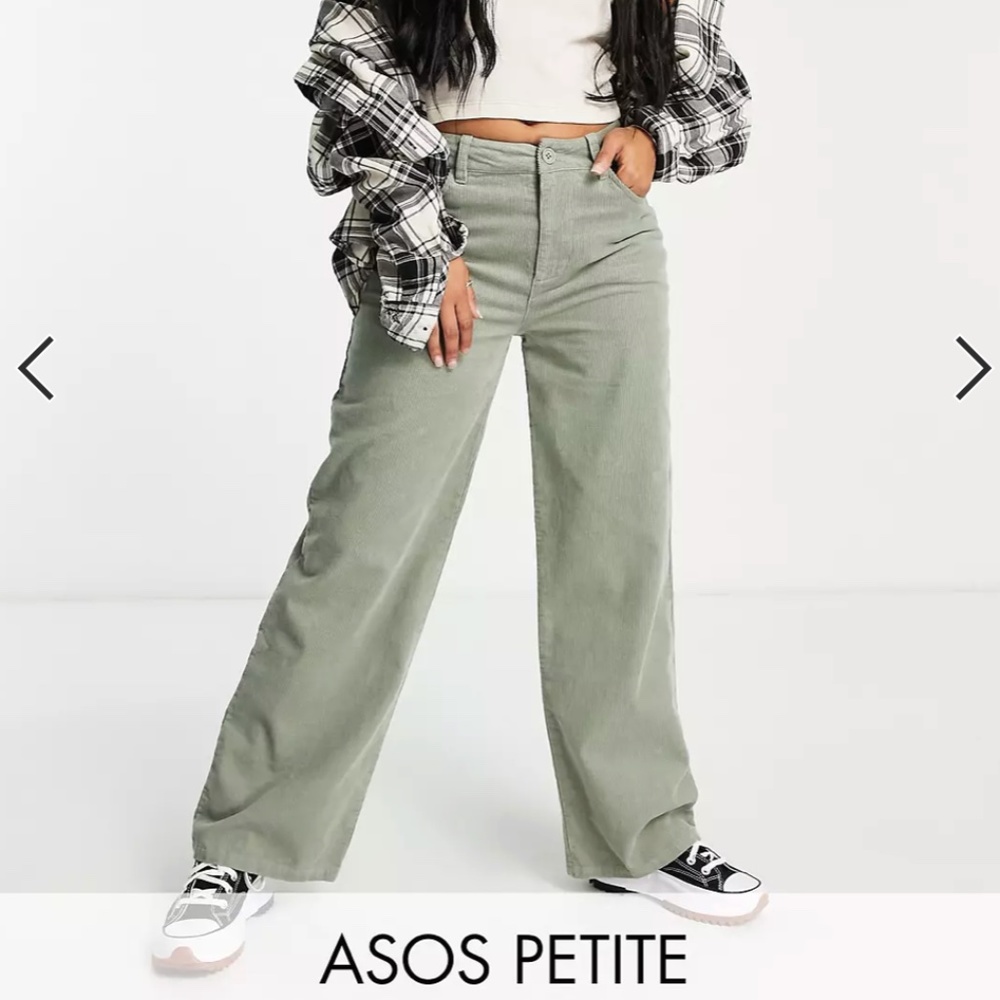 ASOS DESIGN Petite slouchy dad cord pants in sage